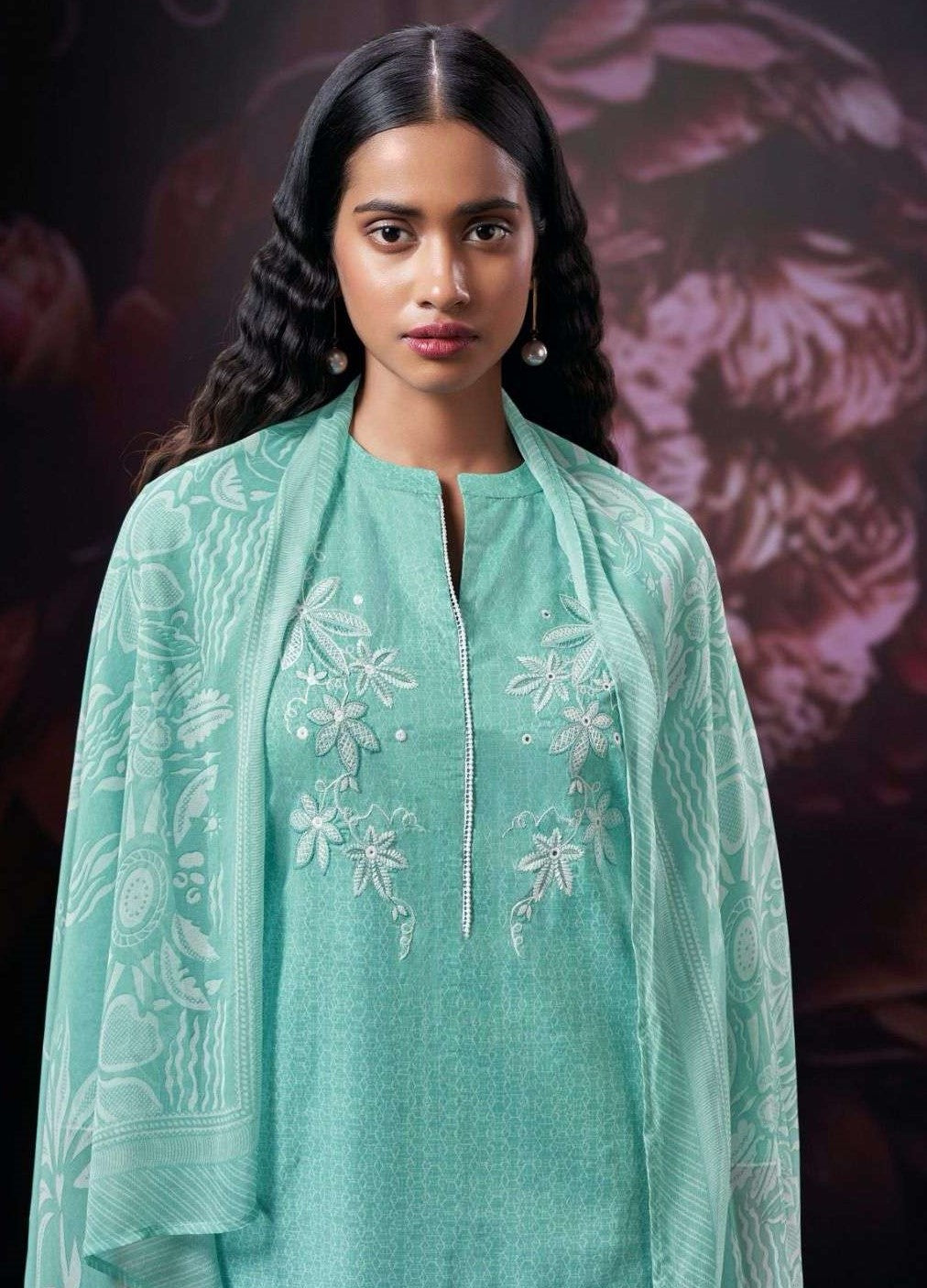 Pure cotton Unstitched Suit In Self Print With Embroidery