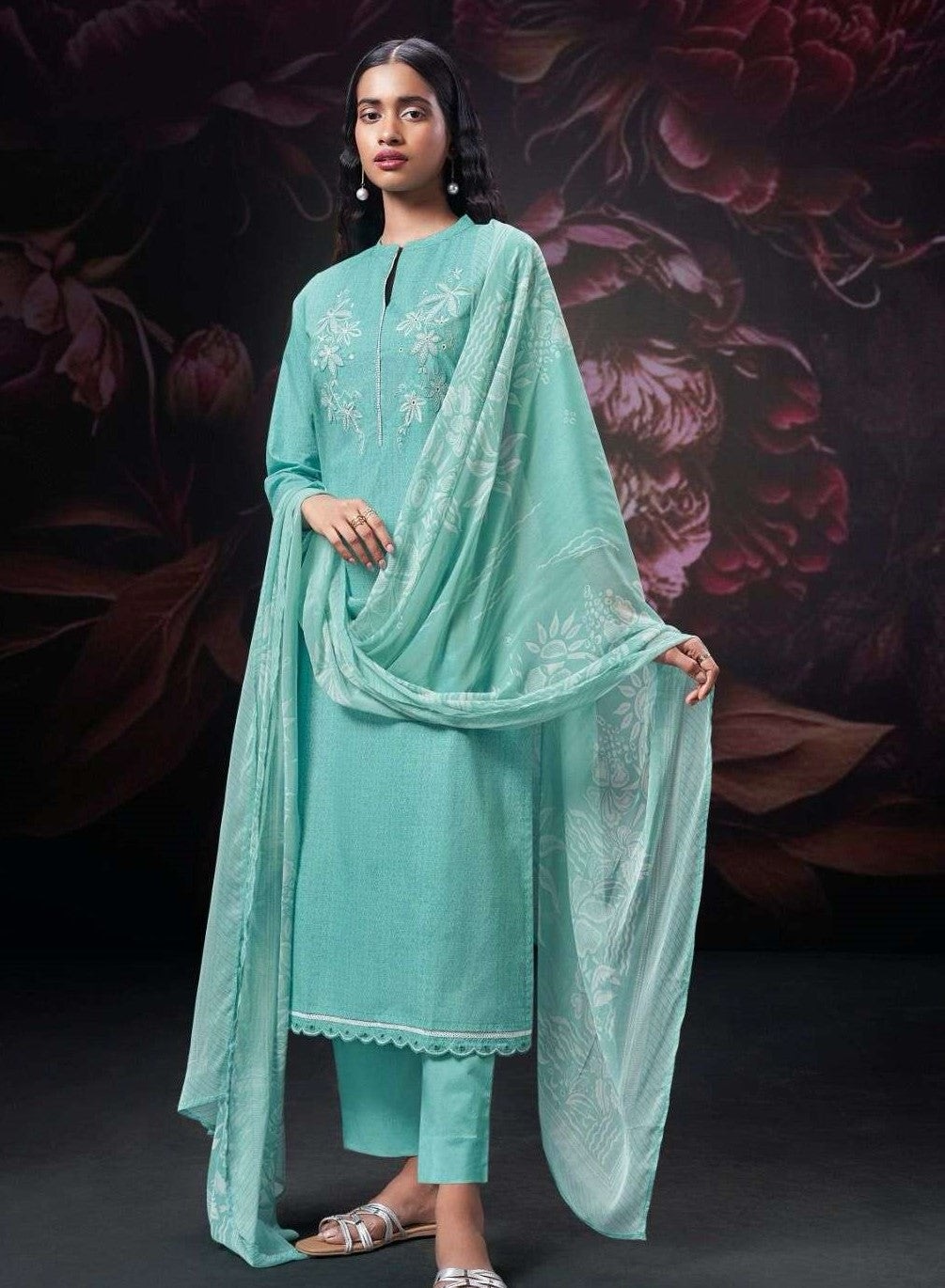 Pure cotton Unstitched Suit In Self Print With Embroidery