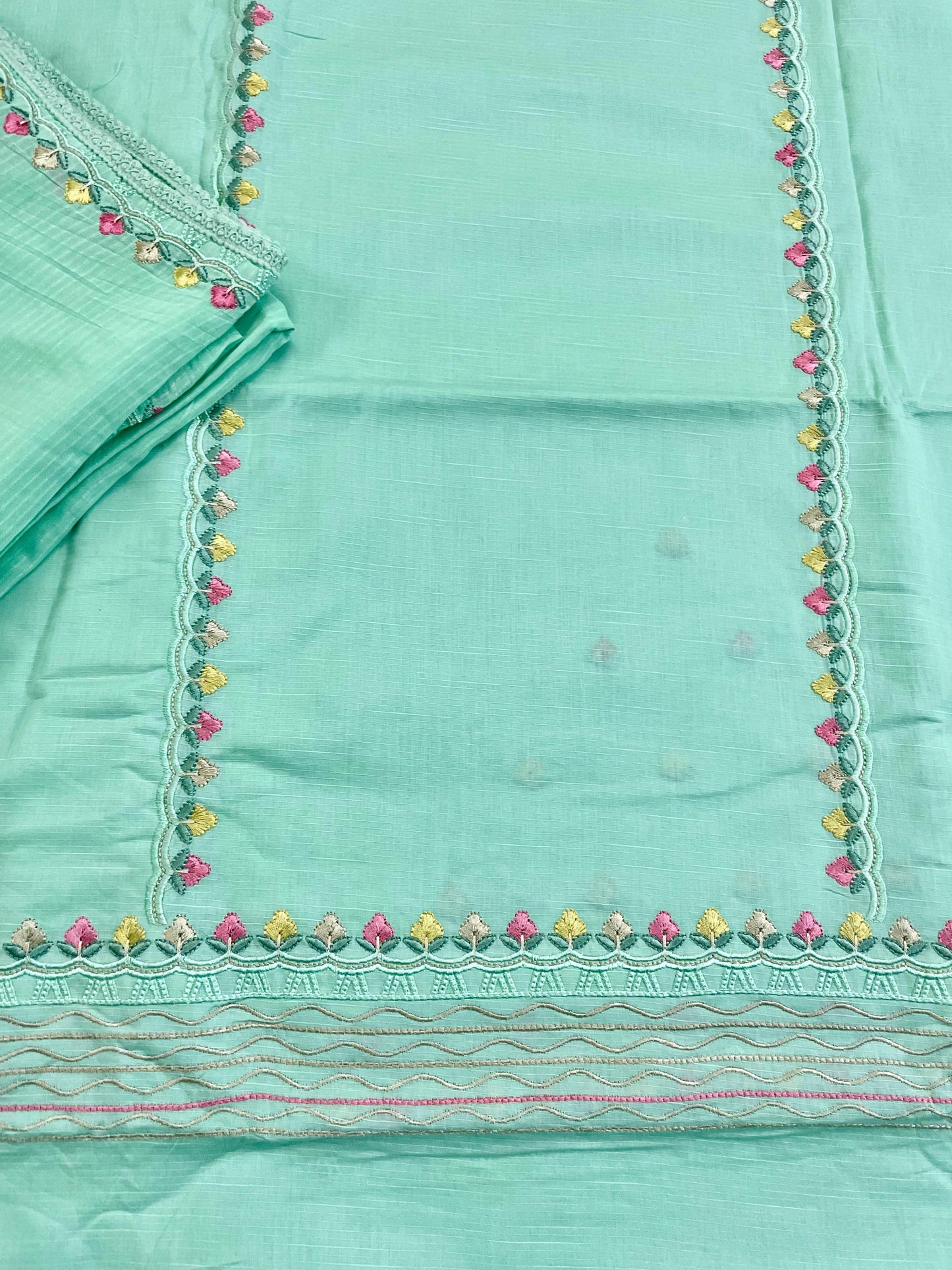 Cotton Unstitched Suit With Beautiful Embroidery On Shirt