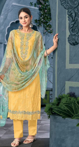 Unstitched Suit Printed Lawn Cotton With Beatiful Embroidery