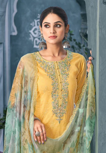 Unstitched Suit Printed Lawn Cotton With Beatiful Embroidery