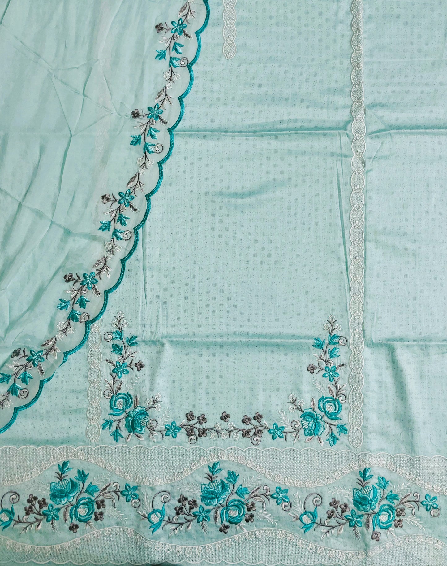 Giza Cotton Self Print All over Unstitched Suit With Embroidery