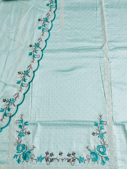 Giza Cotton Self Print All over Unstitched Suit With Embroidery