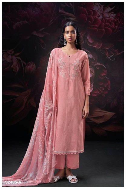 Pink Branded Pure linen Unstitched Suit With Pure Chiffron Dupatta