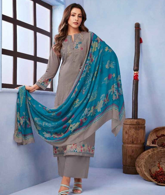 Unstitched Printed Cambric Cotton Suit With Handwork