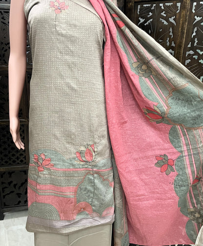 Unstitched Printed Premium Cotton Suit With Contrast Printed Dupatta