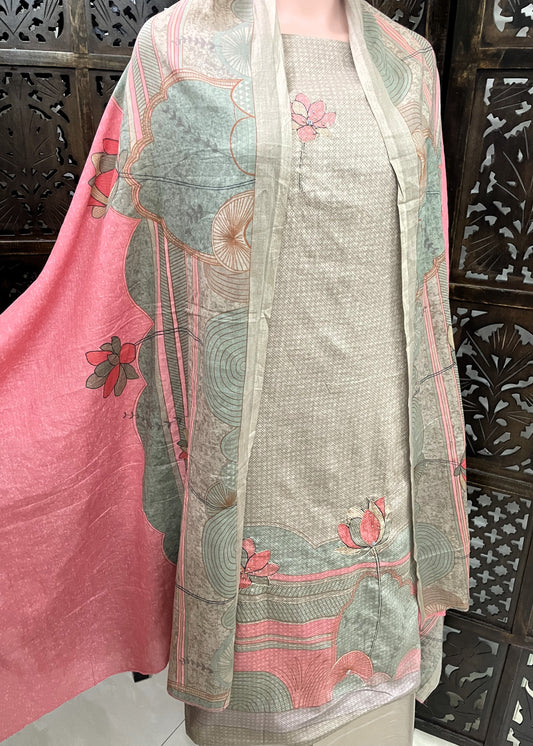 Unstitched Printed Premium Cotton Suit With Contrast Printed Dupatta