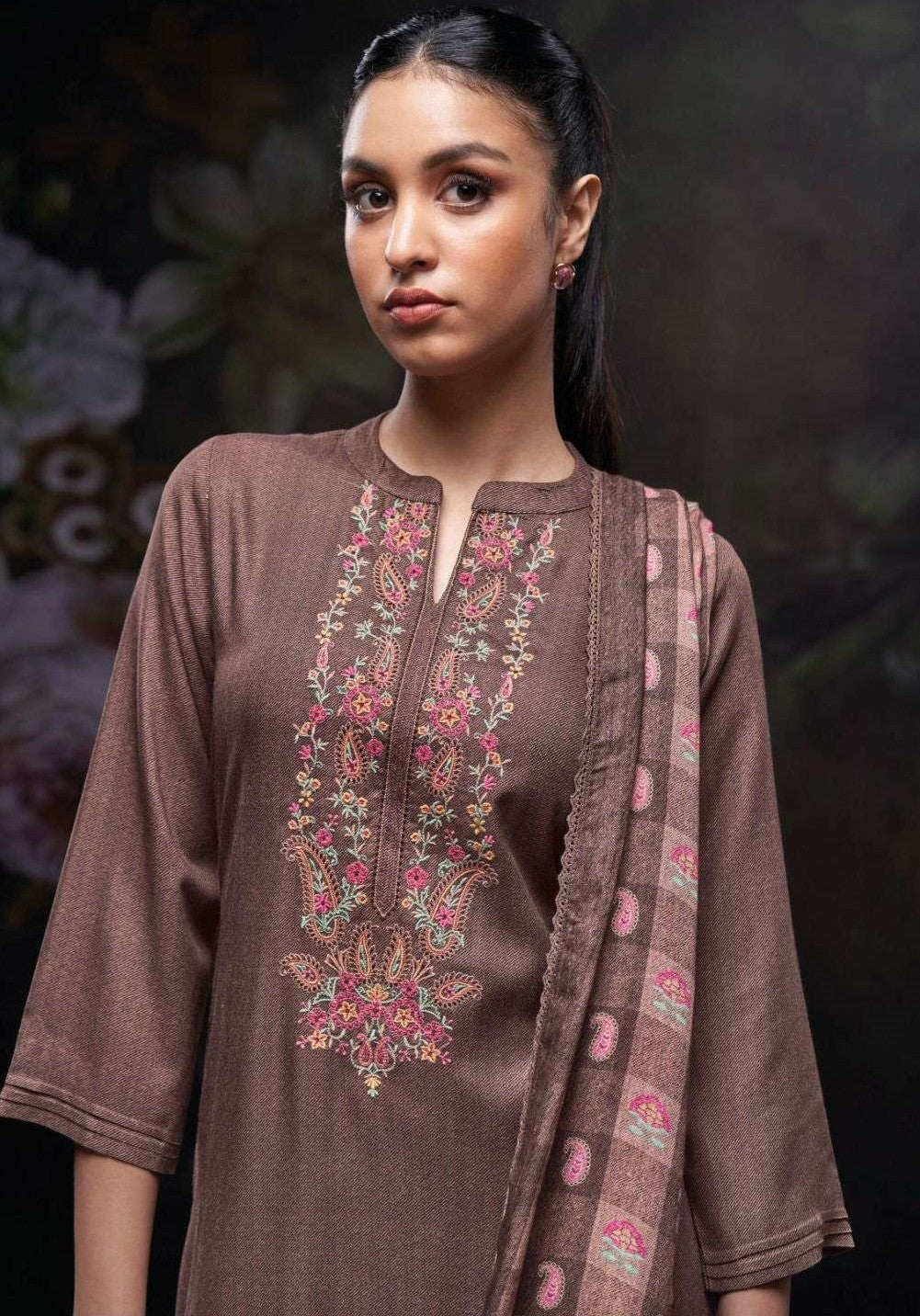 Embroidered Pashmina Wool Suit