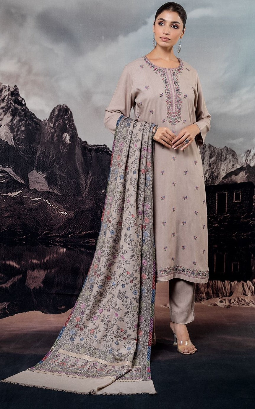 Offwhite Pashmina Embroidered Suit