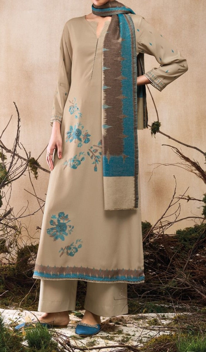 Camel Blue Pashmina Suit