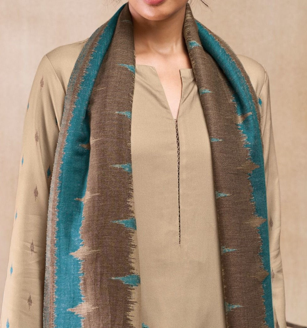 Camel Blue Pashmina Suit