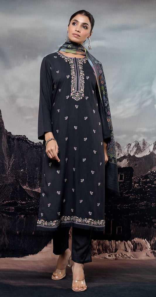 Black Embroidered Pashmina Suit