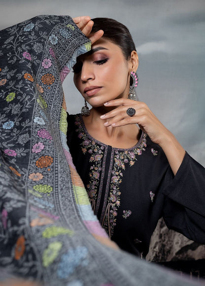 Black Embroidered Pashmina Suit