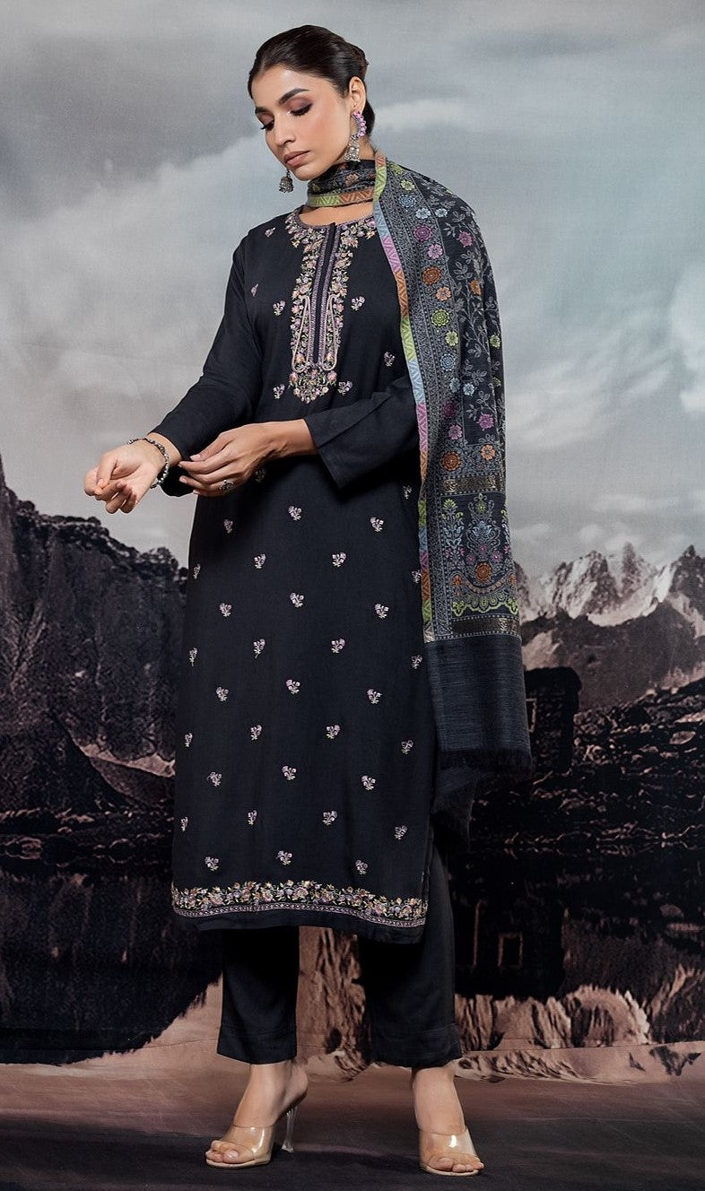 Black Embroidered Pashmina Suit