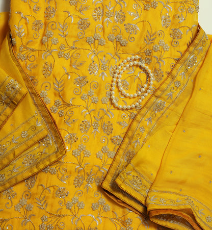 Unstitched Suit Beautiful Pearl And Aariwork Jaal On Full Front With Very Elegant Borders On Ghera