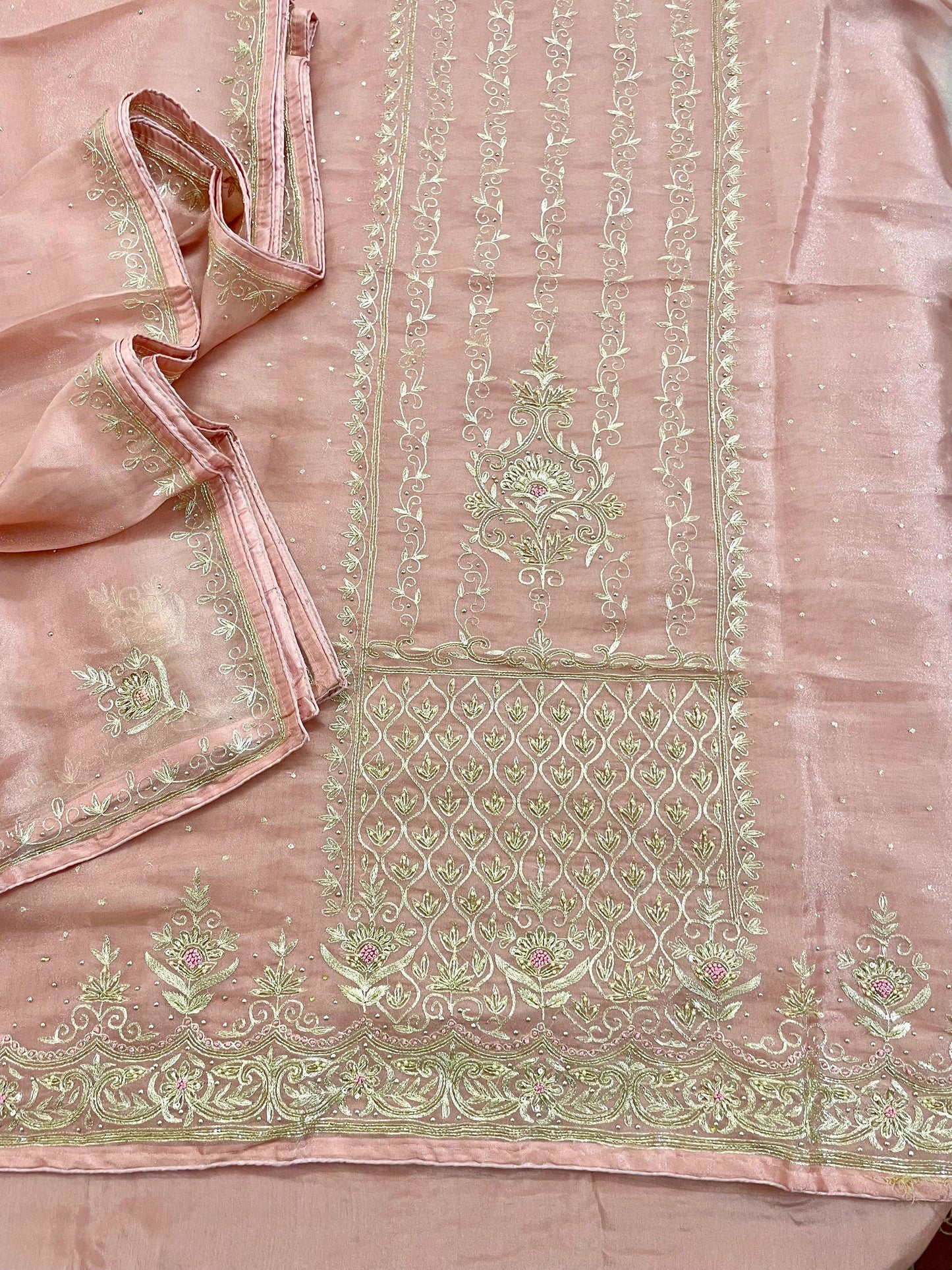 Shimmer Handwork Silk Suit