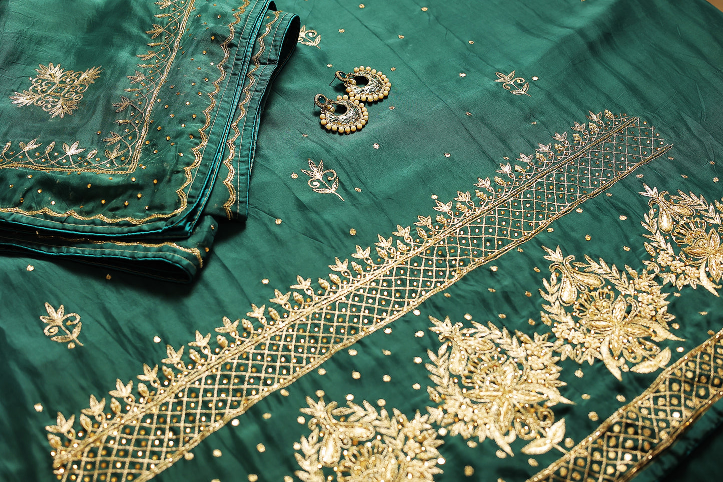 Unstitched Aari,Dabka And Pearl Work On Suit Front And Sleeves