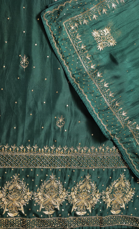 Unstitched Aari,Dabka And Pearl Work On Suit Front And Sleeves