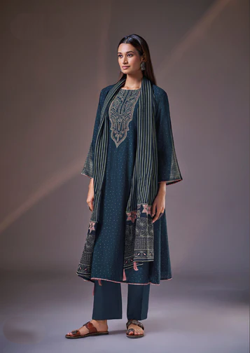 Daisy Silk Suit with Handwork & Embroidered Dupatta