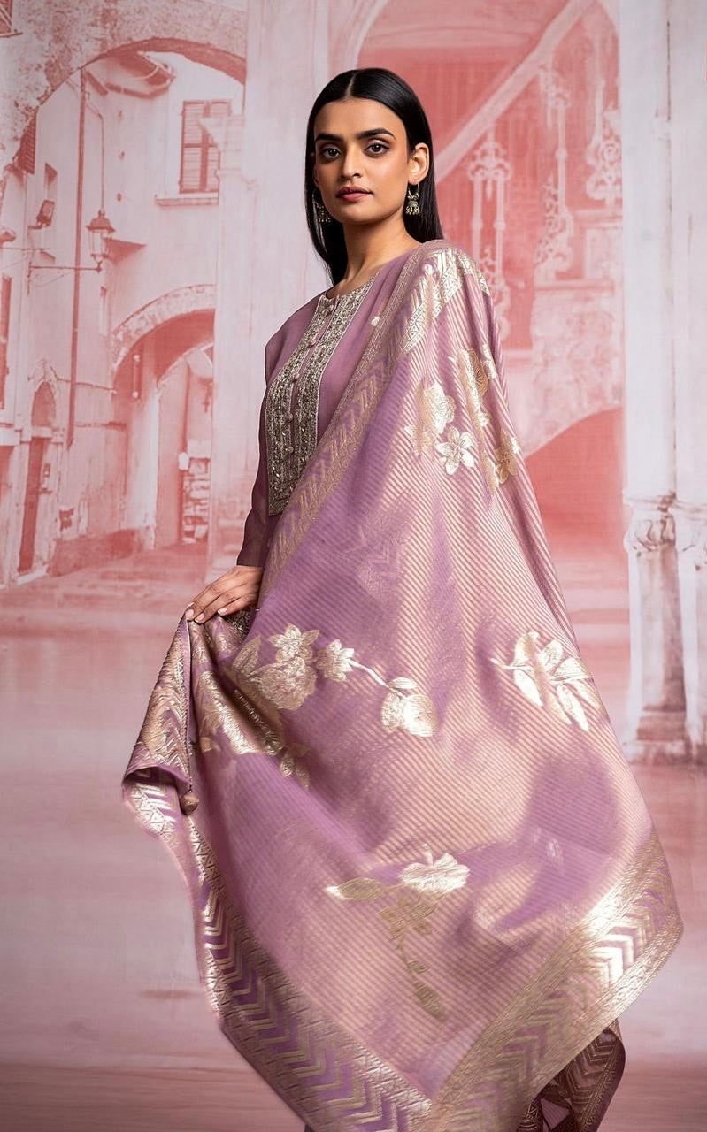 Embroidered Tissue Silk Suit