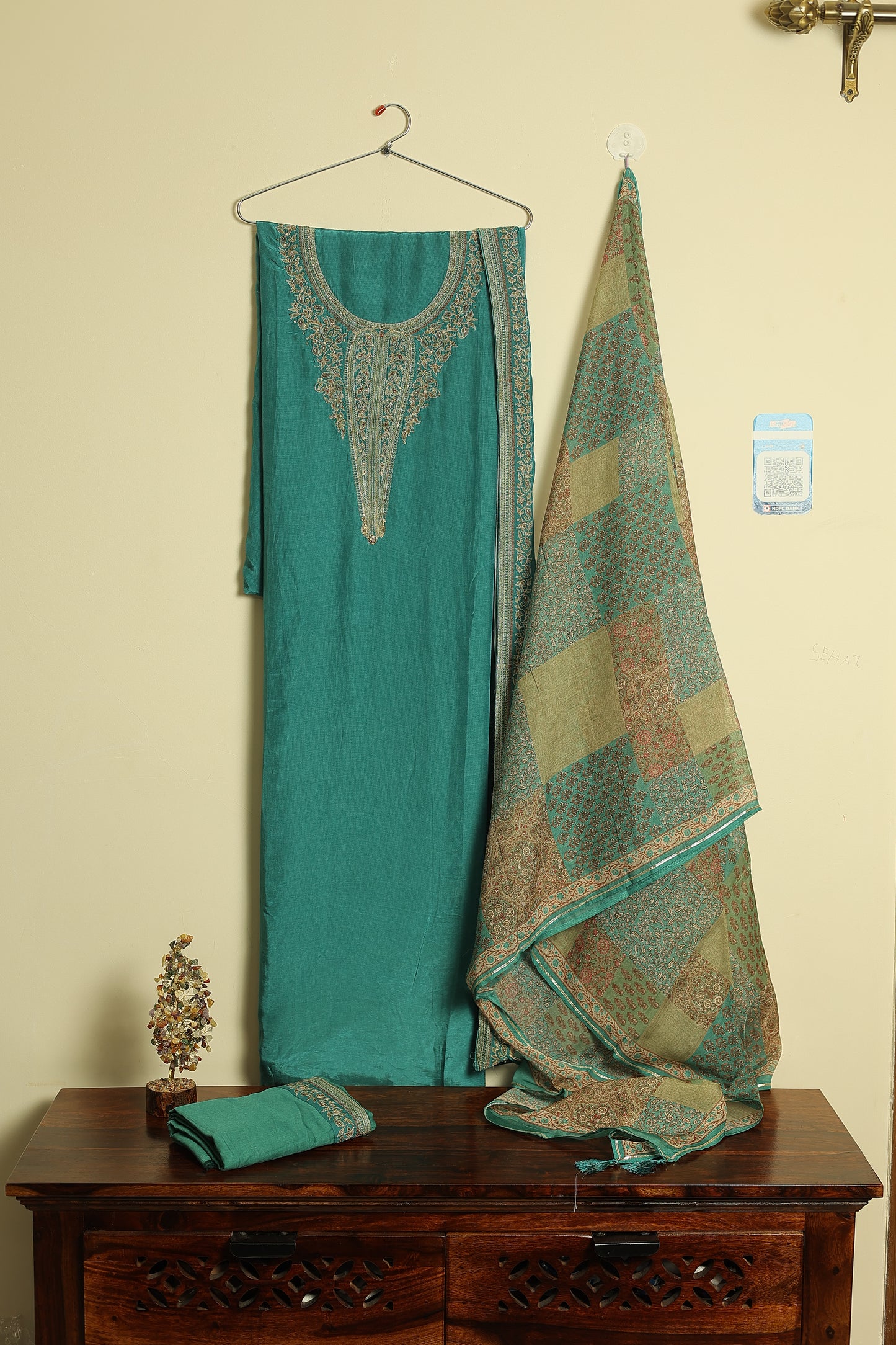 Daisy Silk Suit with Embroidery & Organza Dupatta