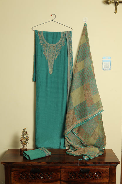 Daisy Silk Suit with Embroidery & Organza Dupatta