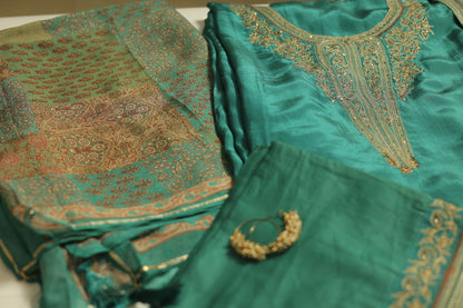 Daisy Silk Suit with Embroidery & Organza Dupatta