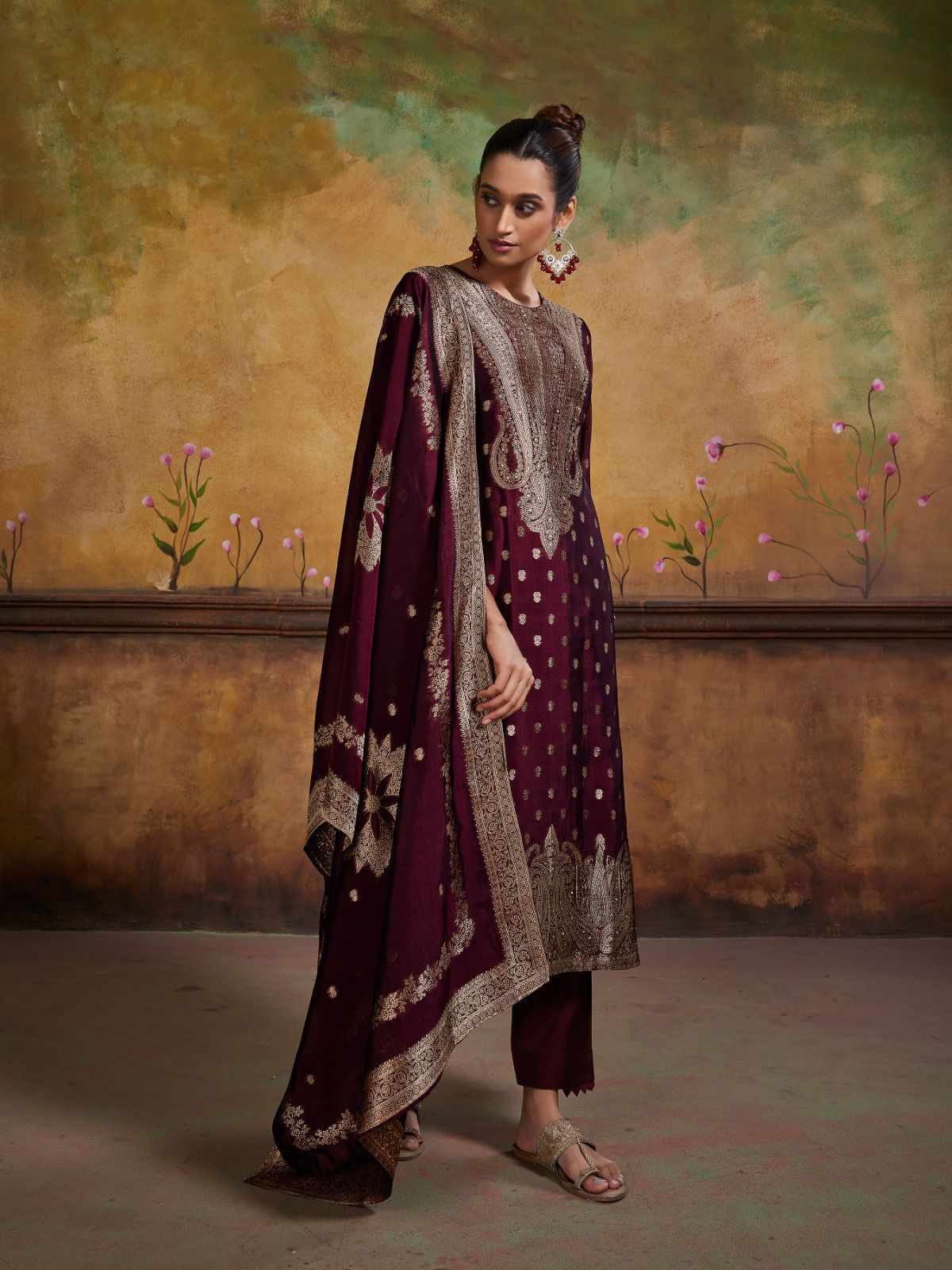 Wine Banglory Silk Suit