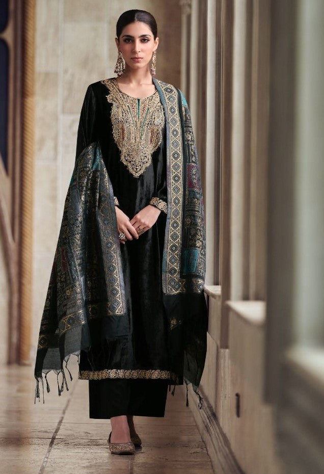 Black Velvet Suit with banarsi dupatta