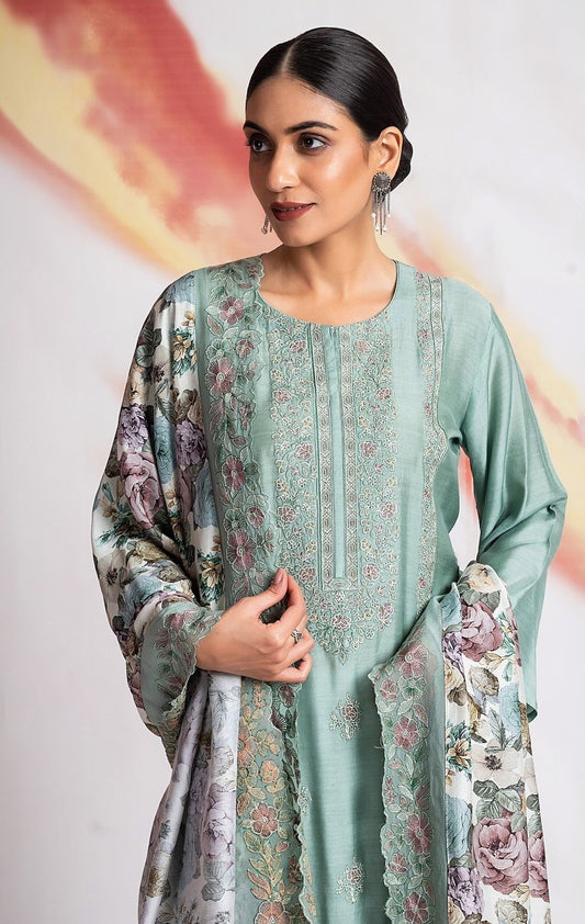 Muslin Shirt with Handwork & Embroidered Dupatta