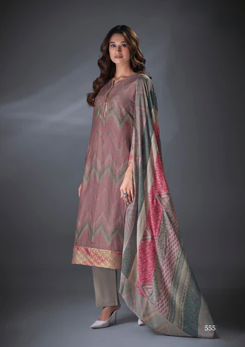 Silk Suit with Embroidery and Muslin Dupatta