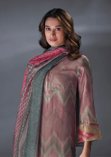 Silk Suit with Embroidery and Muslin Dupatta