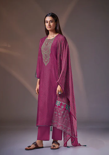 Daisy Silk Suit with Embroidery & Organza Dupatta