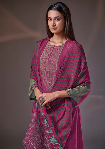 Daisy Silk Suit with Embroidery & Organza Dupatta